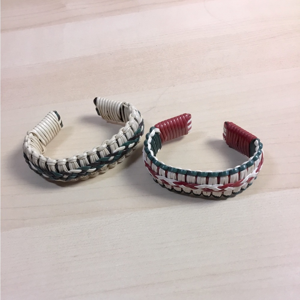 PAIR Vintage 1940s 1950s Woven Plastic Cuff Bracelets